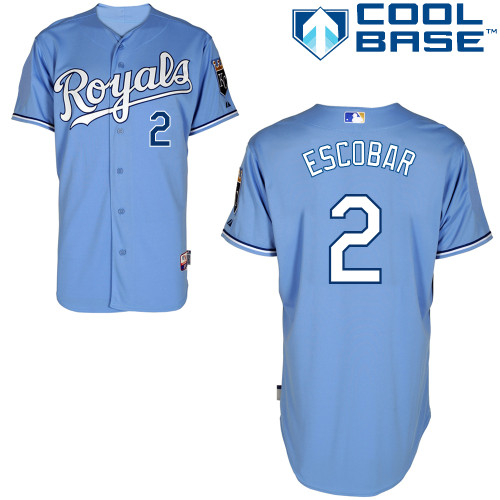 Alcides Escobar #2 MLB Jersey-Kansas City Royals Men's Authentic Alternate 1 Blue Cool Base Baseball Jersey